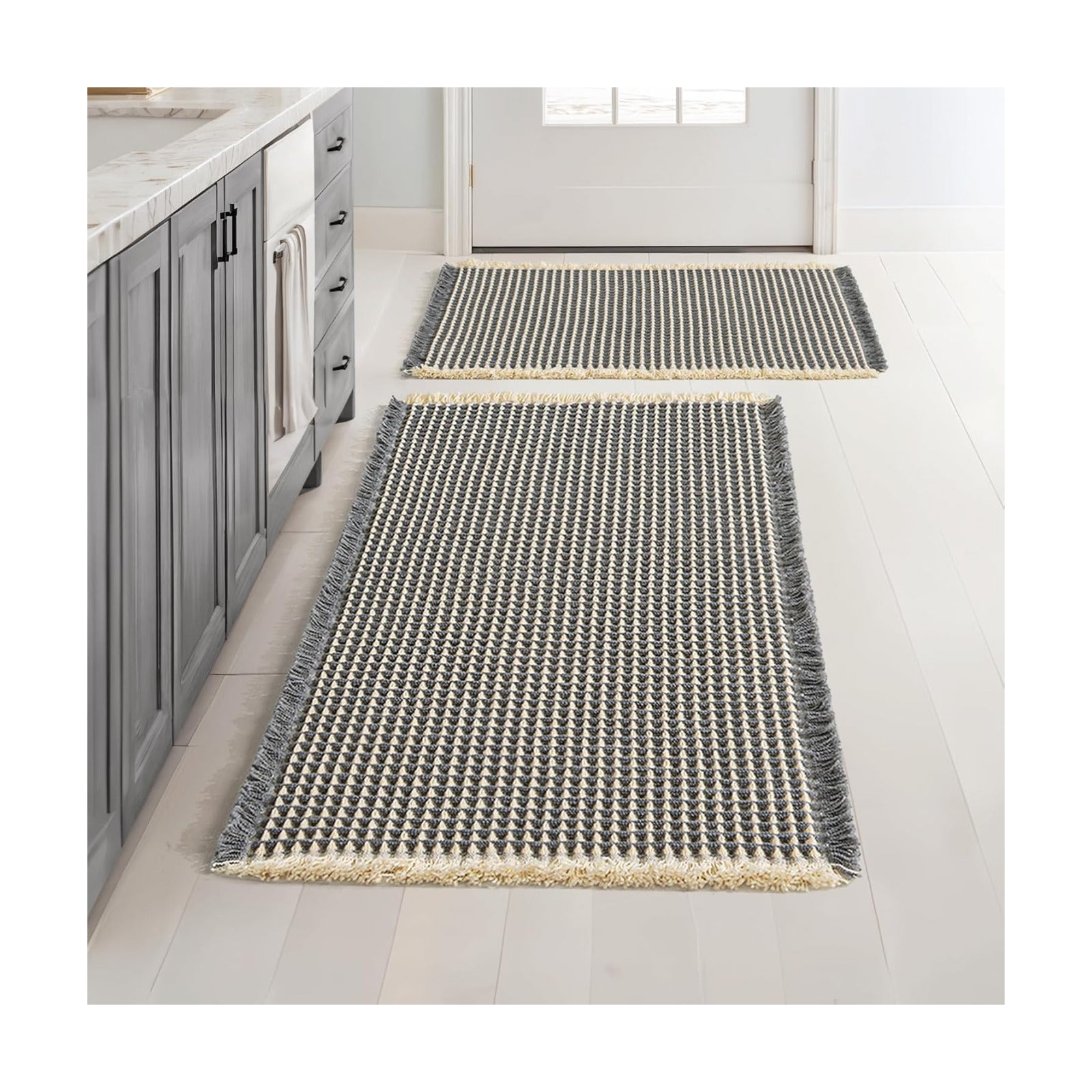 MIULEE Set of 2 Waffle Bathroom Rugs Dark Grey&Yellow 17"x24"+20"x32"