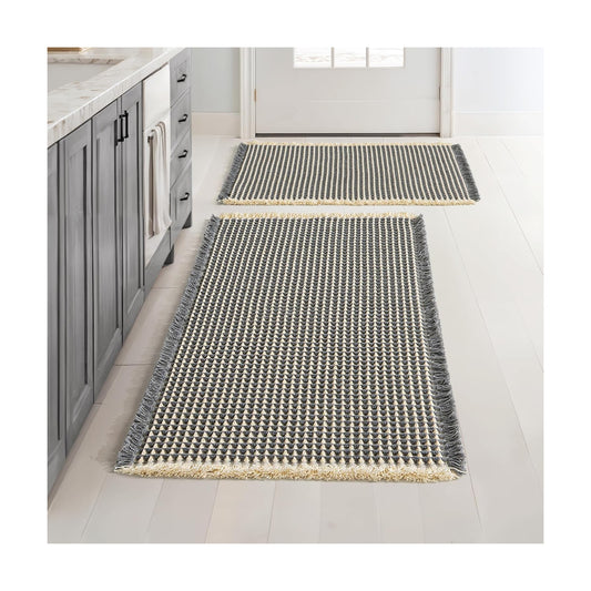 MIULEE Set of 2 Waffle Bathroom Rugs Dark Grey&Yellow 17"x24"+20"x32"