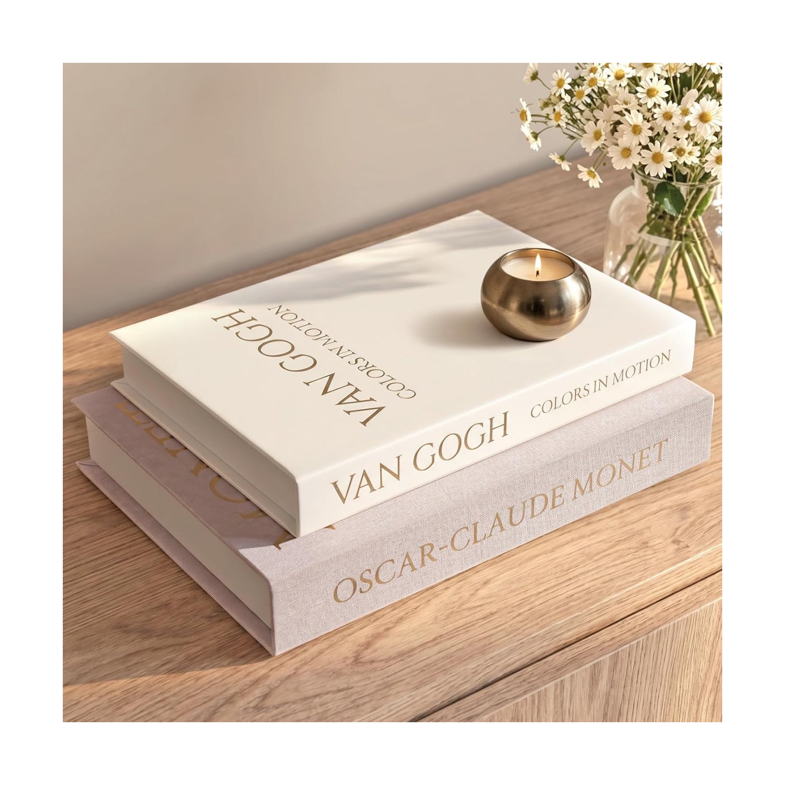 Aesthetic Faux Linen Books Hidden Photo / Set of 2