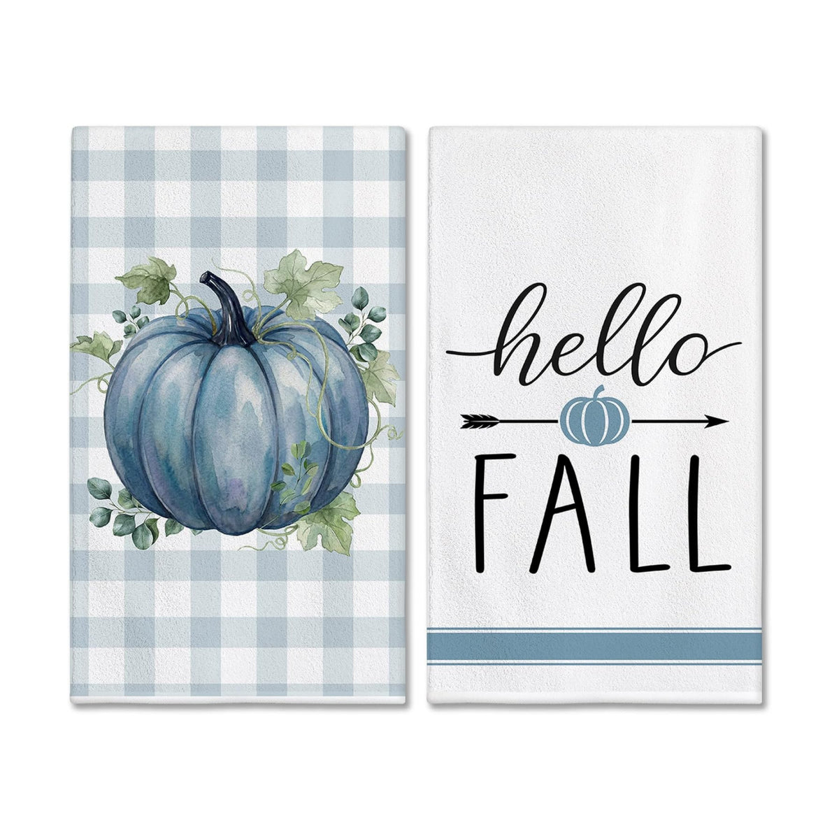 Bonsai Tree Fall Kitchen Towels, Blue Plaid Hand Towels, Fall Decor