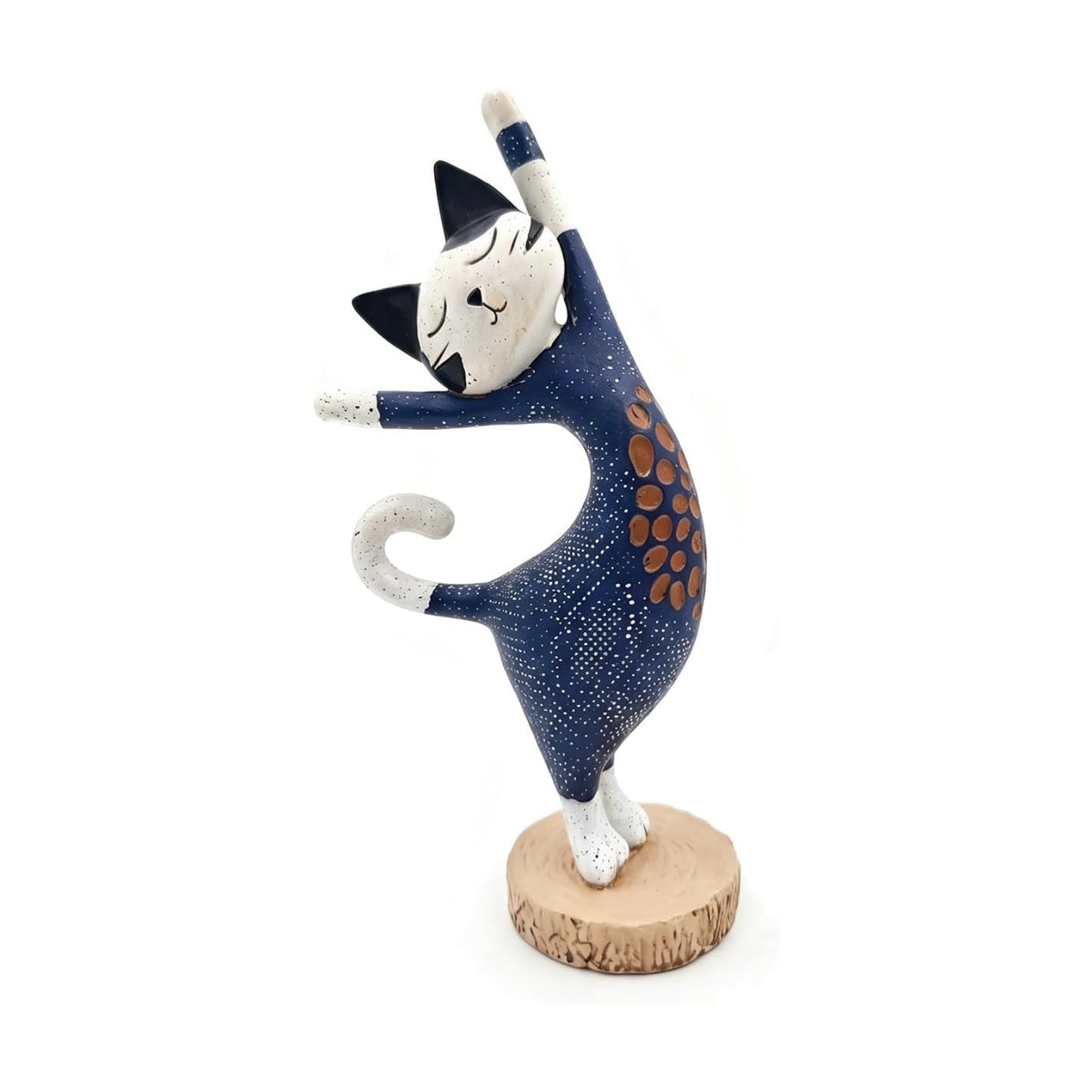Modern Resin Cat Figurine Home Decor / Blue and White Polka Dot Cat