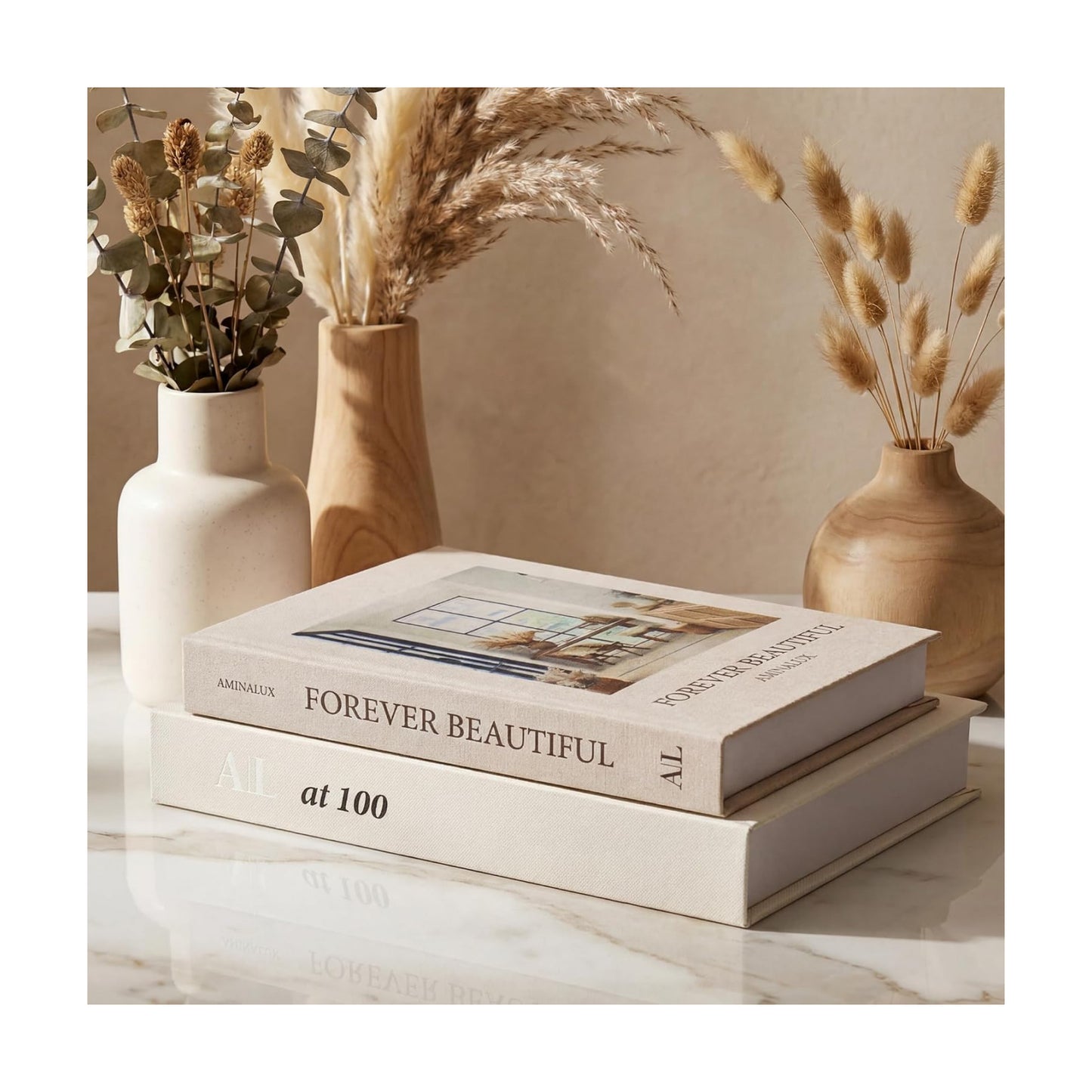 Faux Linen Book Boxes / Beige/sand / Set of 2