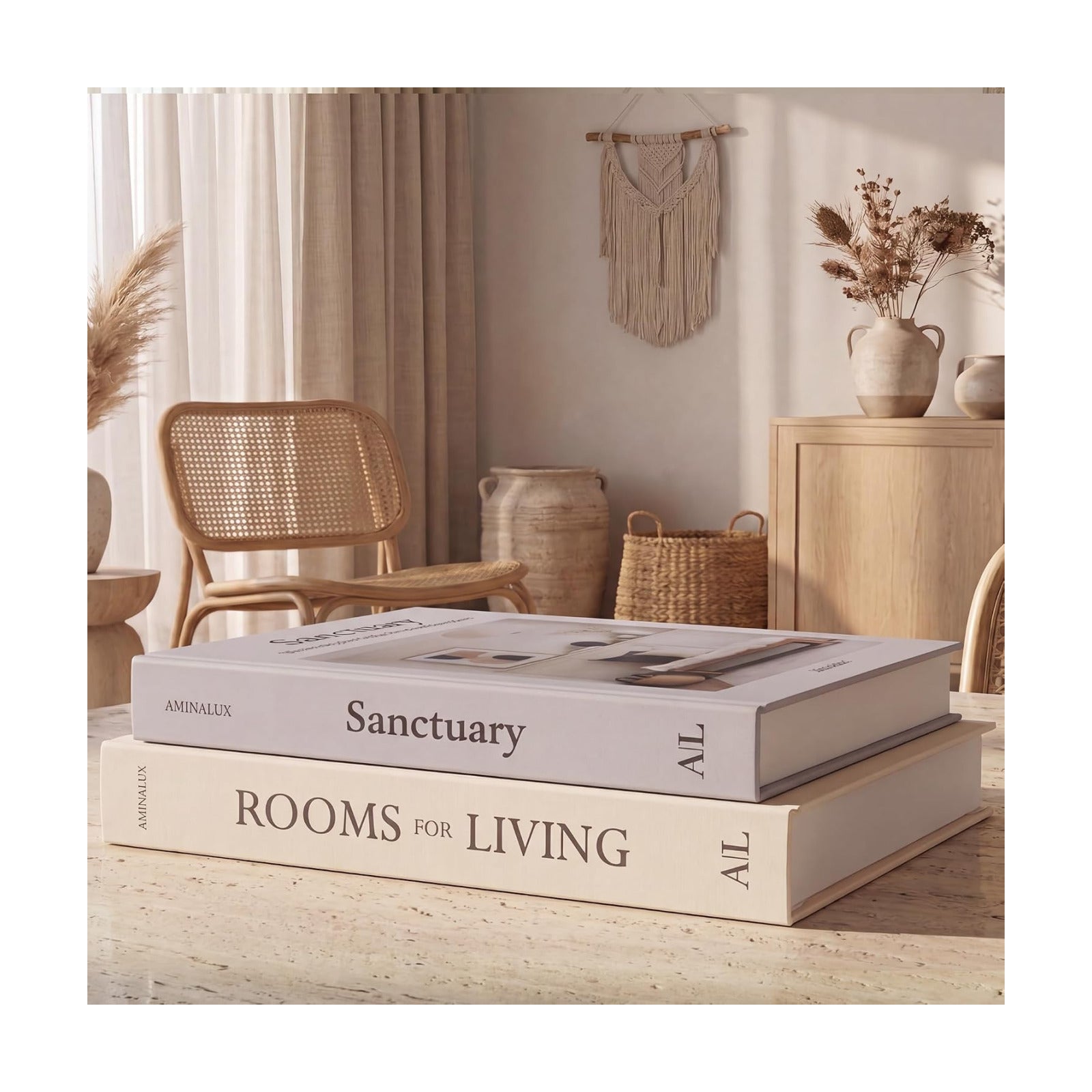 Faux Linen Book Boxes / Cream/gray / Set of 2