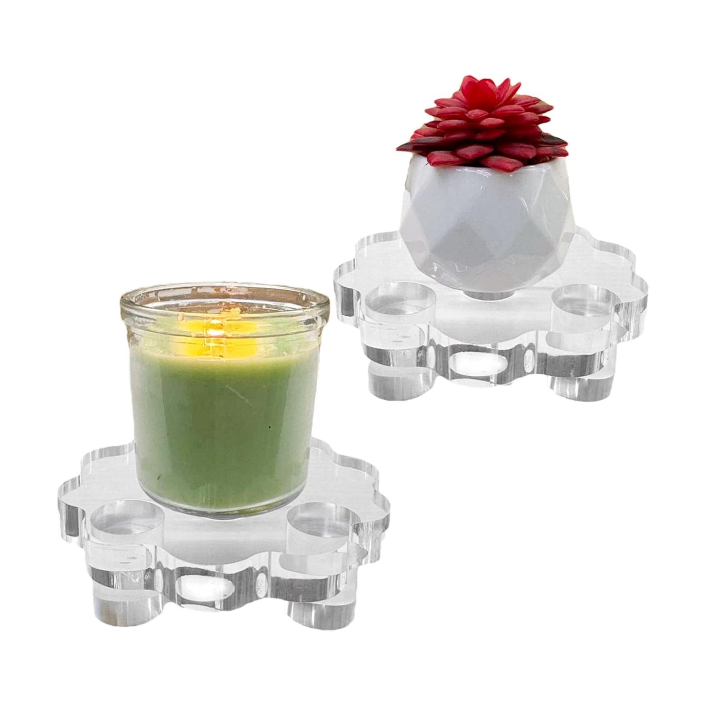 Thick Pedestal Stands Candle Tray Riser / 4.7 Inch / Clear / Set of 2
