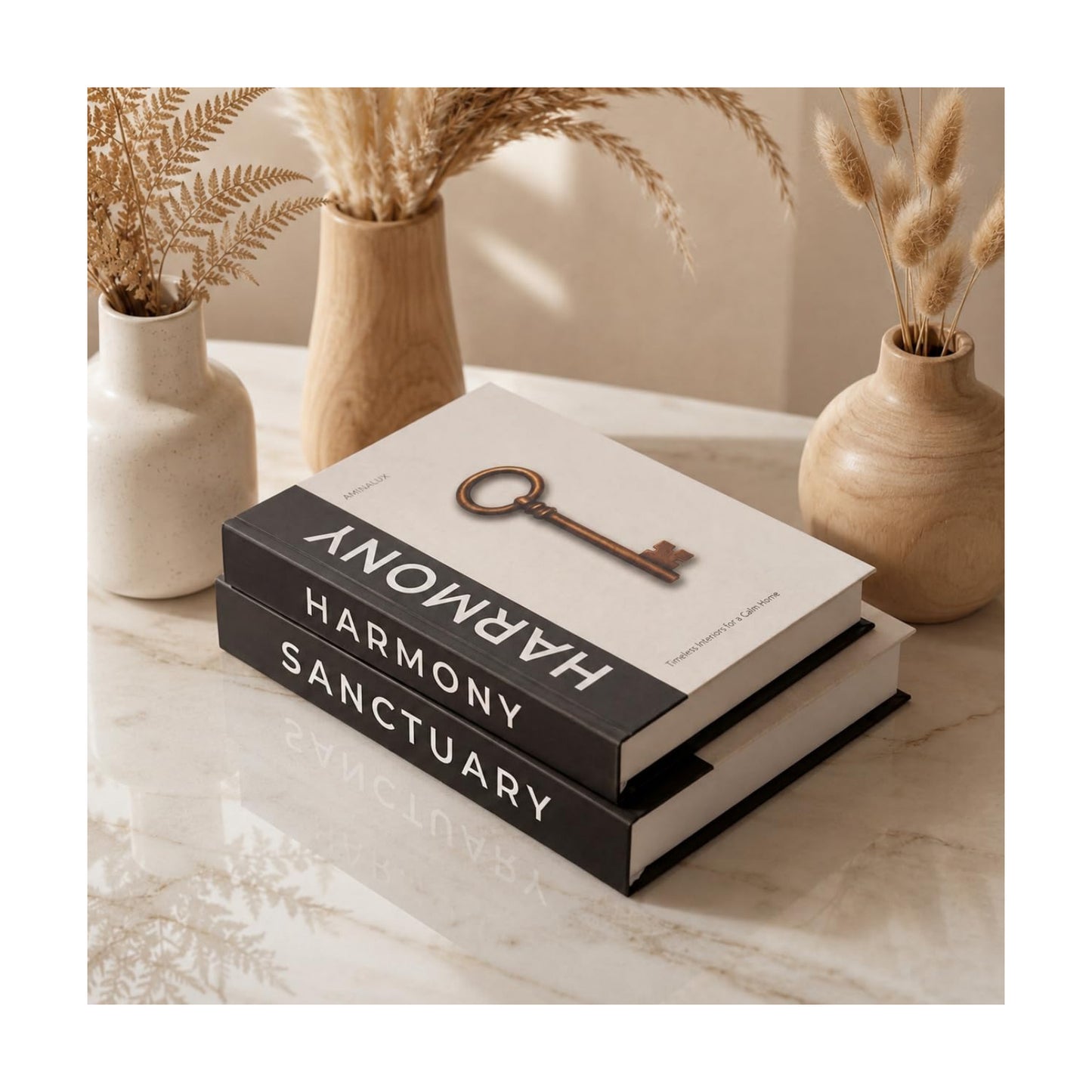 Faux Linen Book Boxes / Beige / Modern / Set of 2