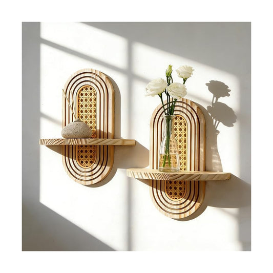 Boho Shelves Wall Decor / Rattan Burlywood / Natural / Set of 2