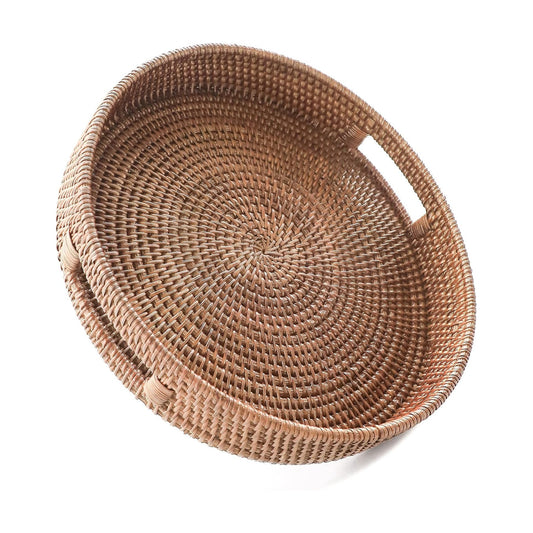 11.8" Hand-Woven Round Rattan Serving Tray Decorative Wicker Trays / 11.5 / Warm Brown