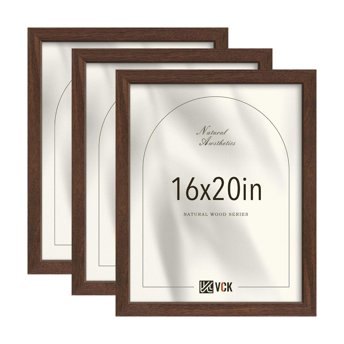 VCK 16x20 Picture Frames Set of 3, Brown Woodgrain, Wall Hanging | Wide Border, Exclusive Woodgrain, Shatterproof