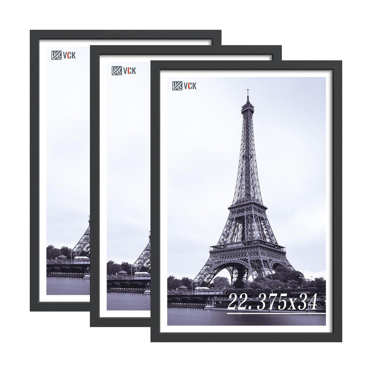 VCK 22.375x34 Poster Frame 3 Pack- Black Wood Poster Frames 22.375 x 34 inches with Wall Mounting Hanging