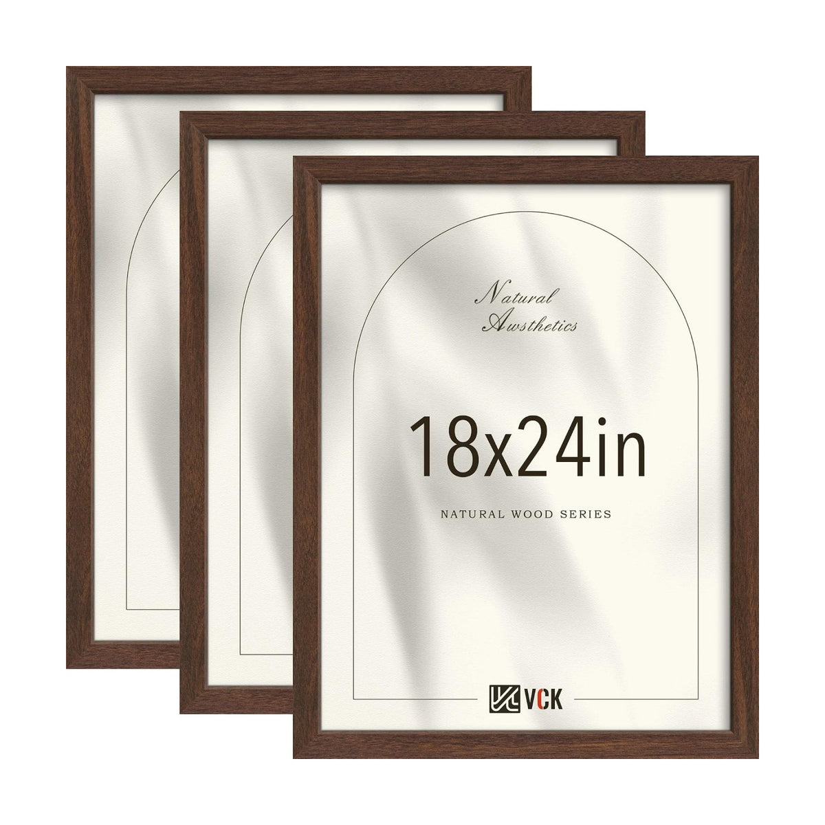 VCK 18x24 Poster Frames Set of 3, Brown Woodgrain, Wall Hanging | Wide Border, Exclusive Woodgrain, Shatterproof