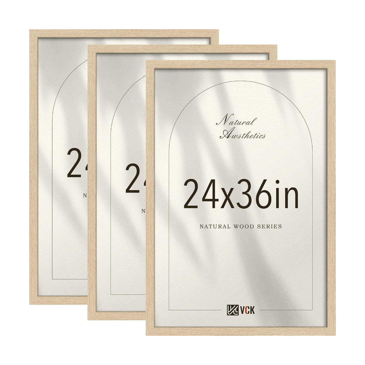 VCK 24x36 Poster Frame Set of 3, Natural Oak Woodgrain, Wall Hanging | Wide Border, Exclusive Woodgrain, Shatterproof