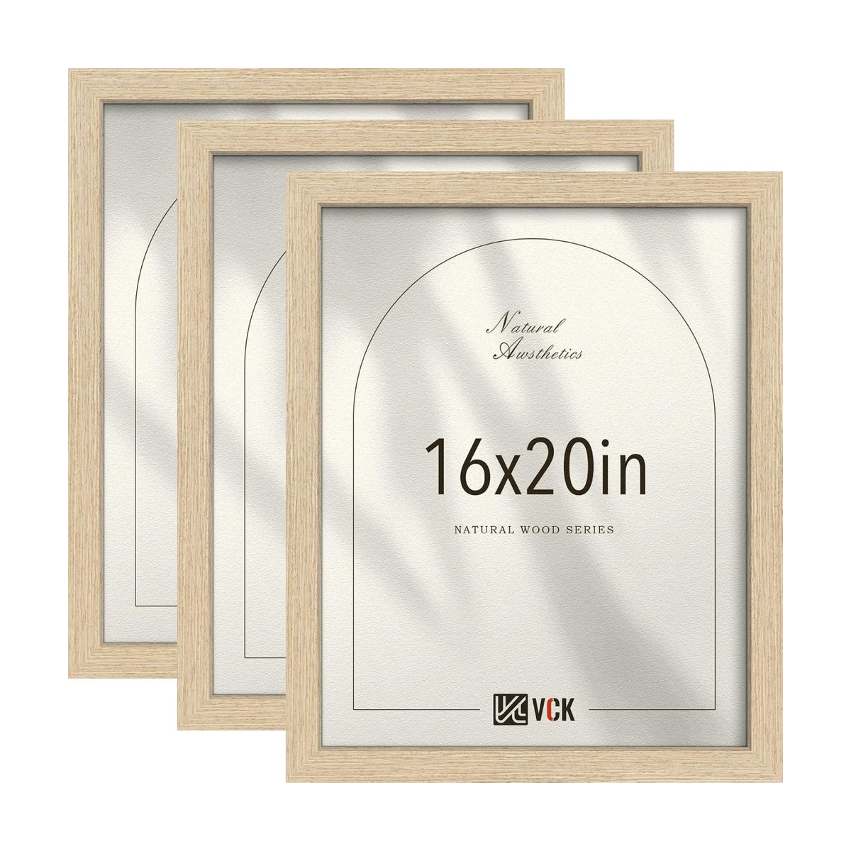 VCK 16x20 Picture Frames Set of 3, Natural Oak Woodgrain, Wall Hanging | Wide Border, Exclusive Woodgrain, Shatterproof