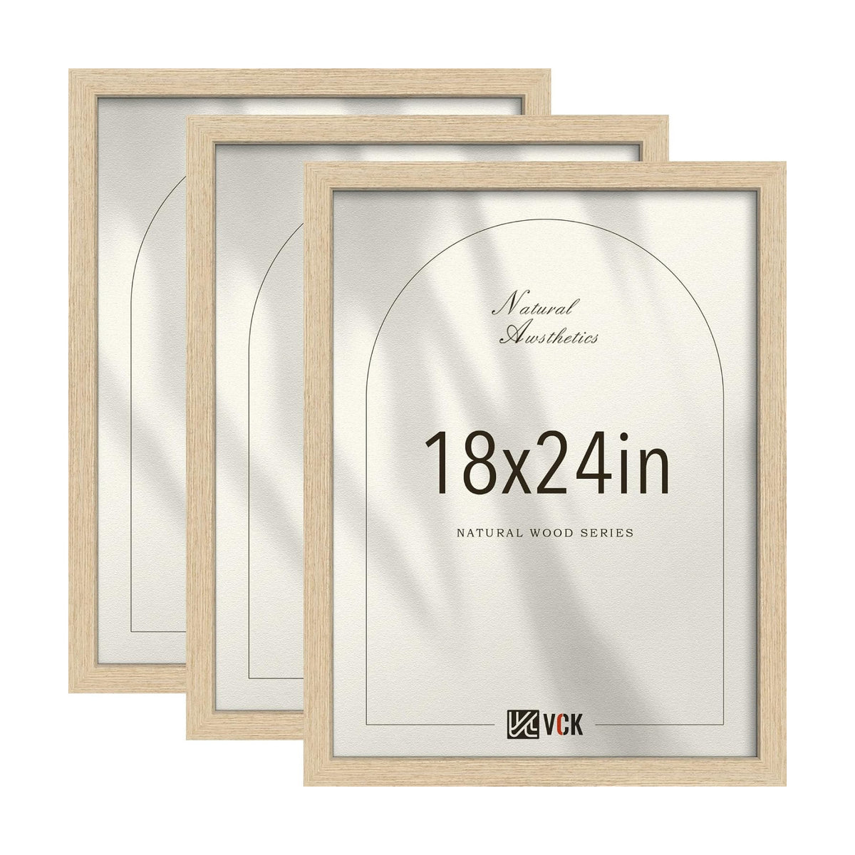 VCK 18x24 Poster Frames Set of 3, Natural Oak Woodgrain, Wall Hanging | Wide Border, Exclusive Woodgrain, Shatterproof