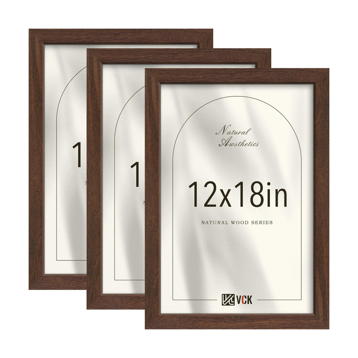 VCK 12x18 Picture Frames Set of 3, Brown Woodgrain, Wall Hanging | Wide Border, Exclusive Woodgrain, Shatterproof