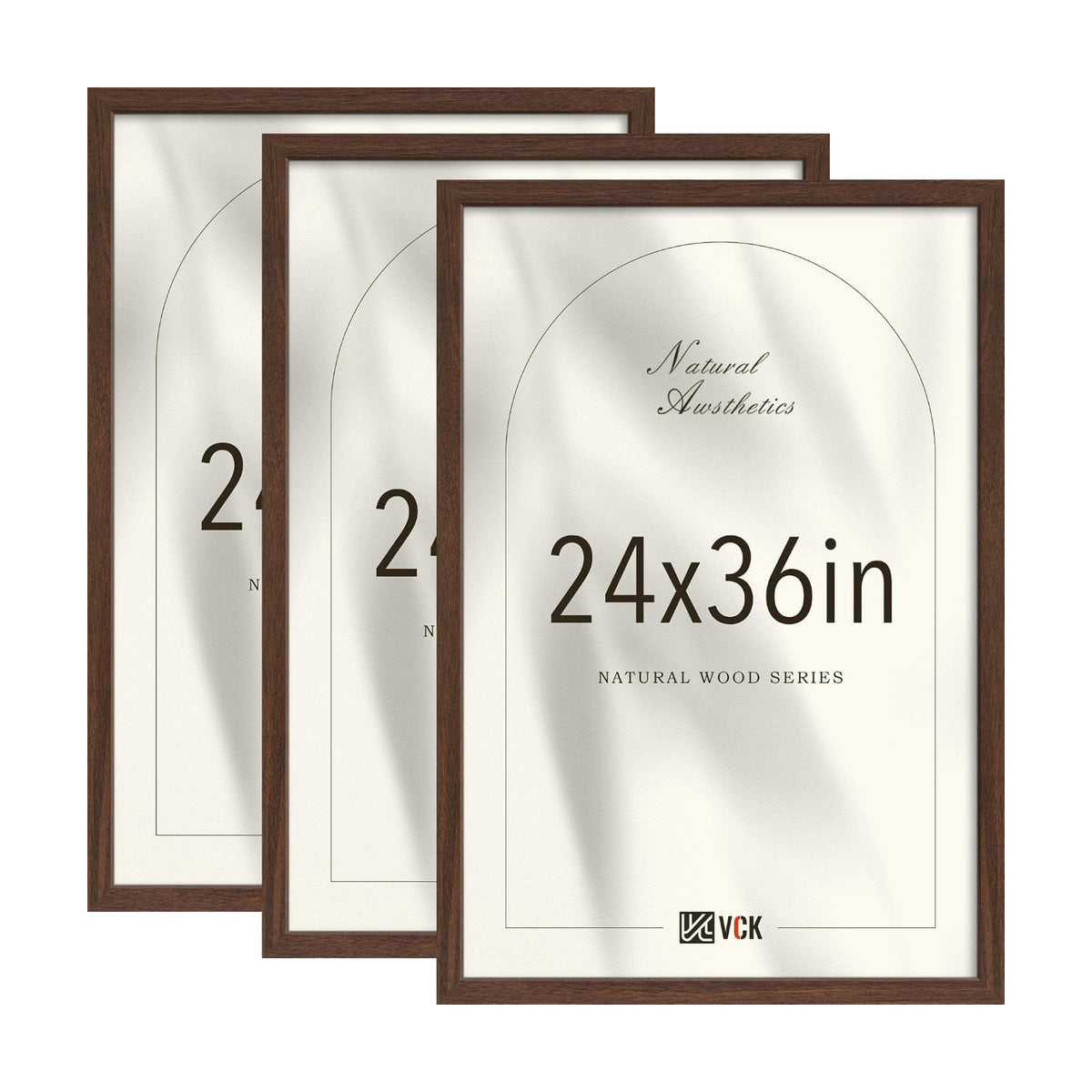 VCK 24x36 Poster Frame Set of 3, Brown Woodgrain, Wall Hanging | Wide Border, Exclusive Woodgrain, Shatterproof
