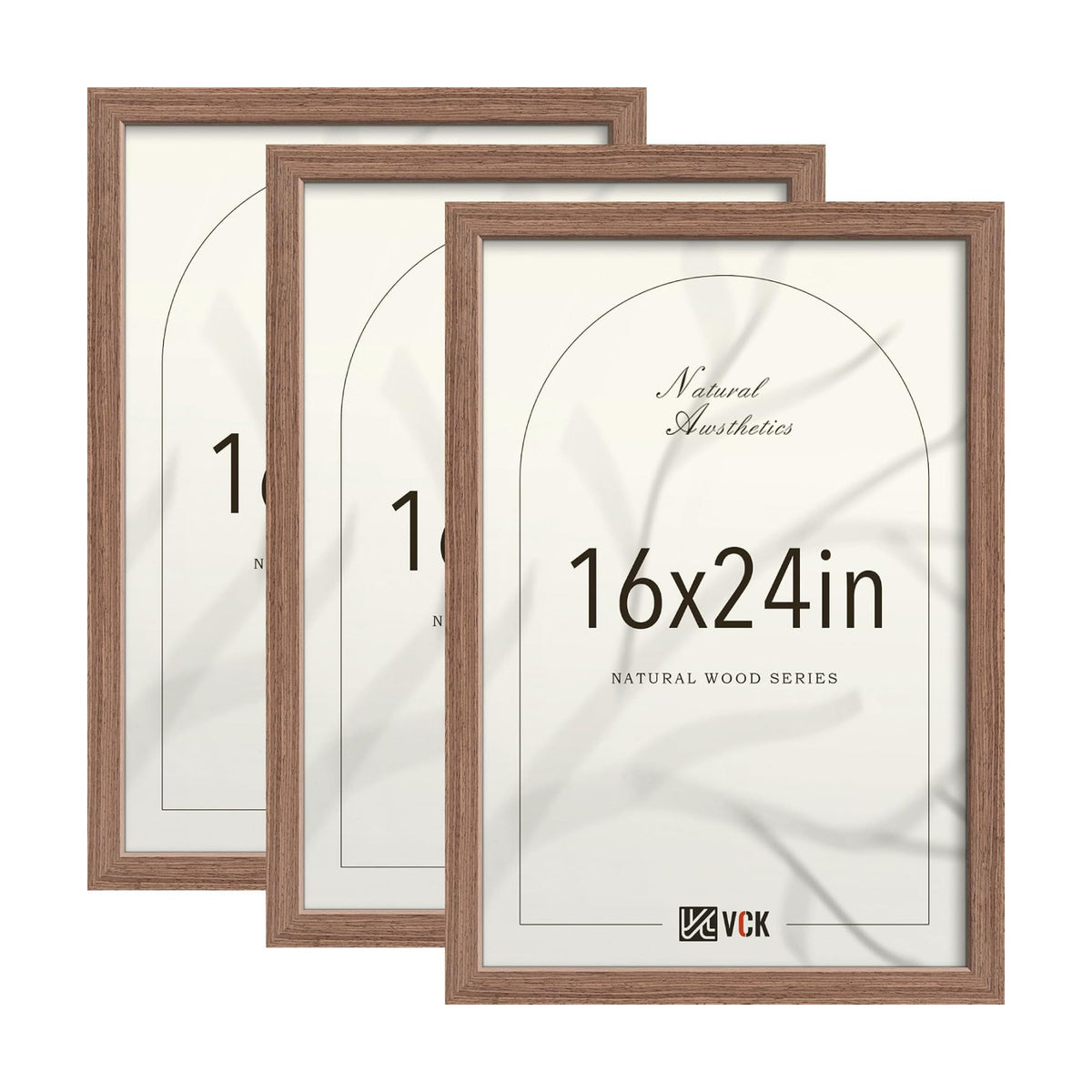 VCK 16x24 Picture Frames Set of 3, Walnut Woodgrain, Wall Hanging | Wide Border, Exclusive Woodgrain, Shatterproof