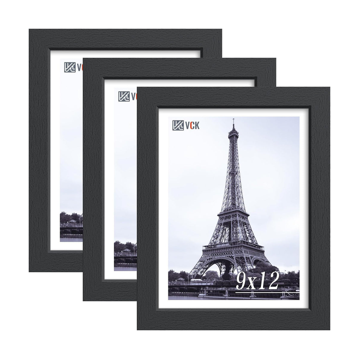 VCK 9x12 Picture Frames - Black, Wide Border Solid Wood Frame, Display Photo in Horizontal and Vertical, for Home