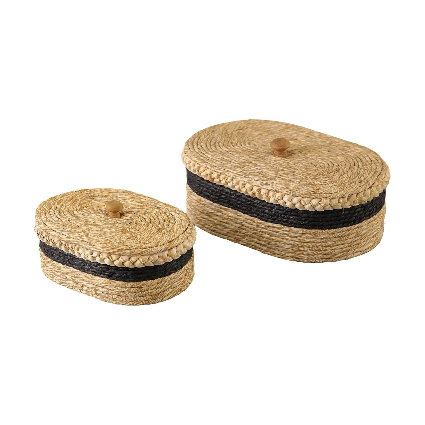 Woven Basket / Oval Decorative Storage Rattan Box / Brown / Set of 2