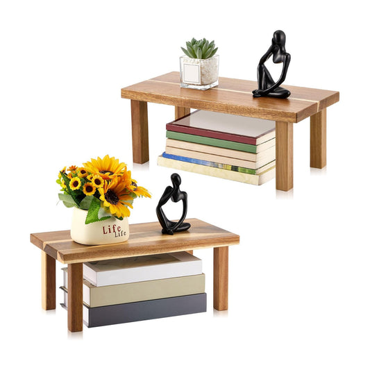 Extra Large Acacia Wooden Riser Wooden Countertop Organizer Display Shelf / 15 x 7.5 x 6 / Set of 2