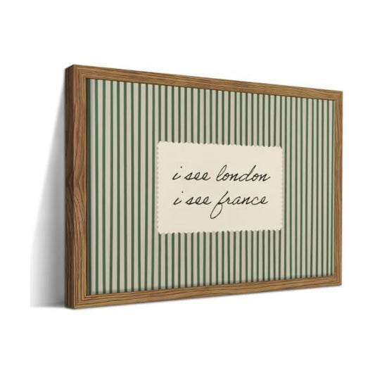 Vintage Quote Wall Art, I See London I See France Funny Bathroom Wall Decor Painting, Minimalist Green Striped Canvas