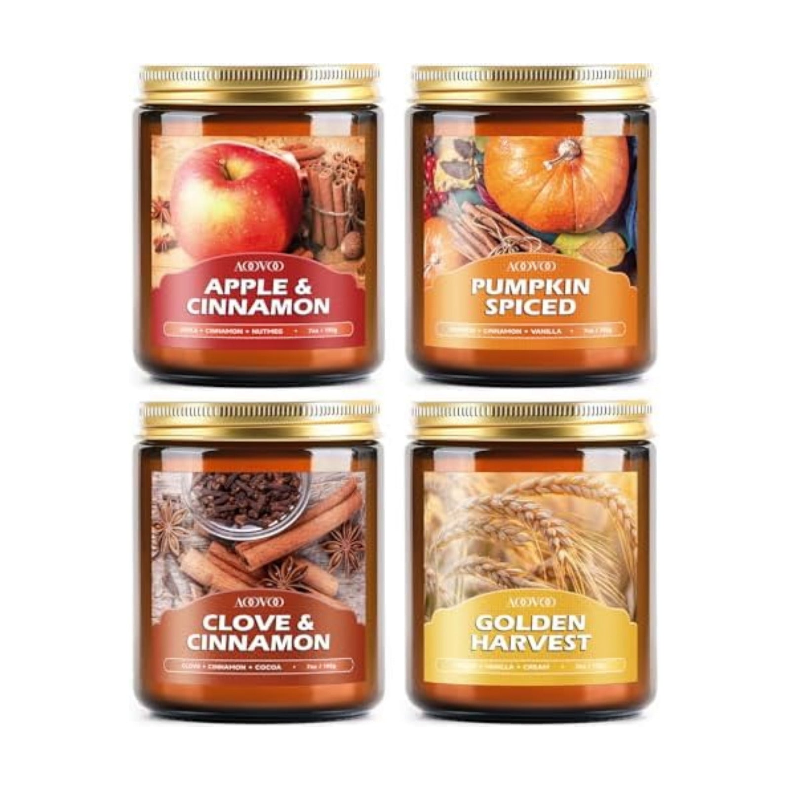 AOOVOO Fall Candles Set - 4 Pack Candles for Home Scented, 28 oz Natural Soy Wax 200 Hour Long Lasting, Autumn Gifts