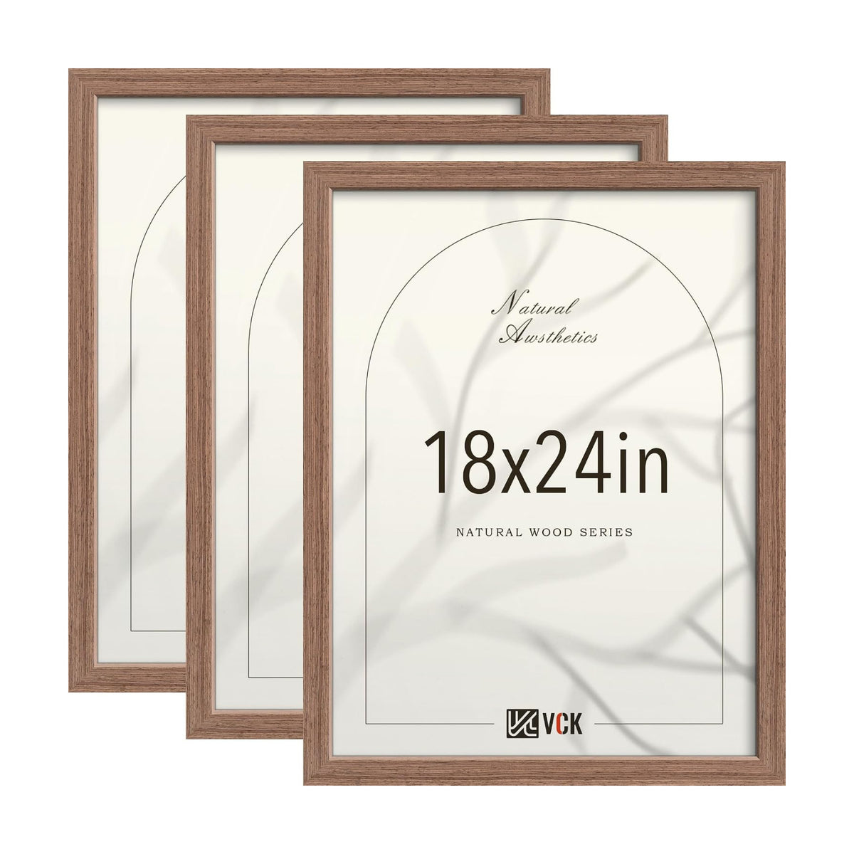 VCK 18x24 Poster Frames Set of 3, Walnut Woodgrain, Wall Hanging | Wide Border, Exclusive Woodgrain, Shatterproof