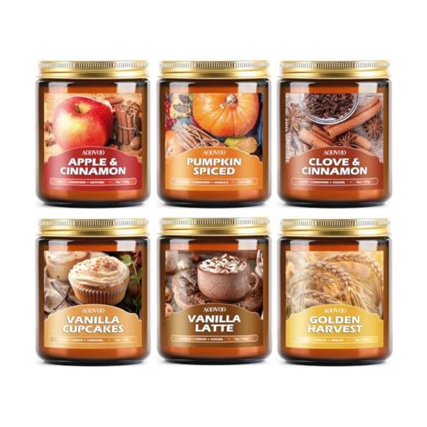 AOOVOO Fall Candles Set - 6 Pack Candles for Home Scented, 42 oz Natural Soy Wax 300 Hour Long Lasting, Fall Fragrance