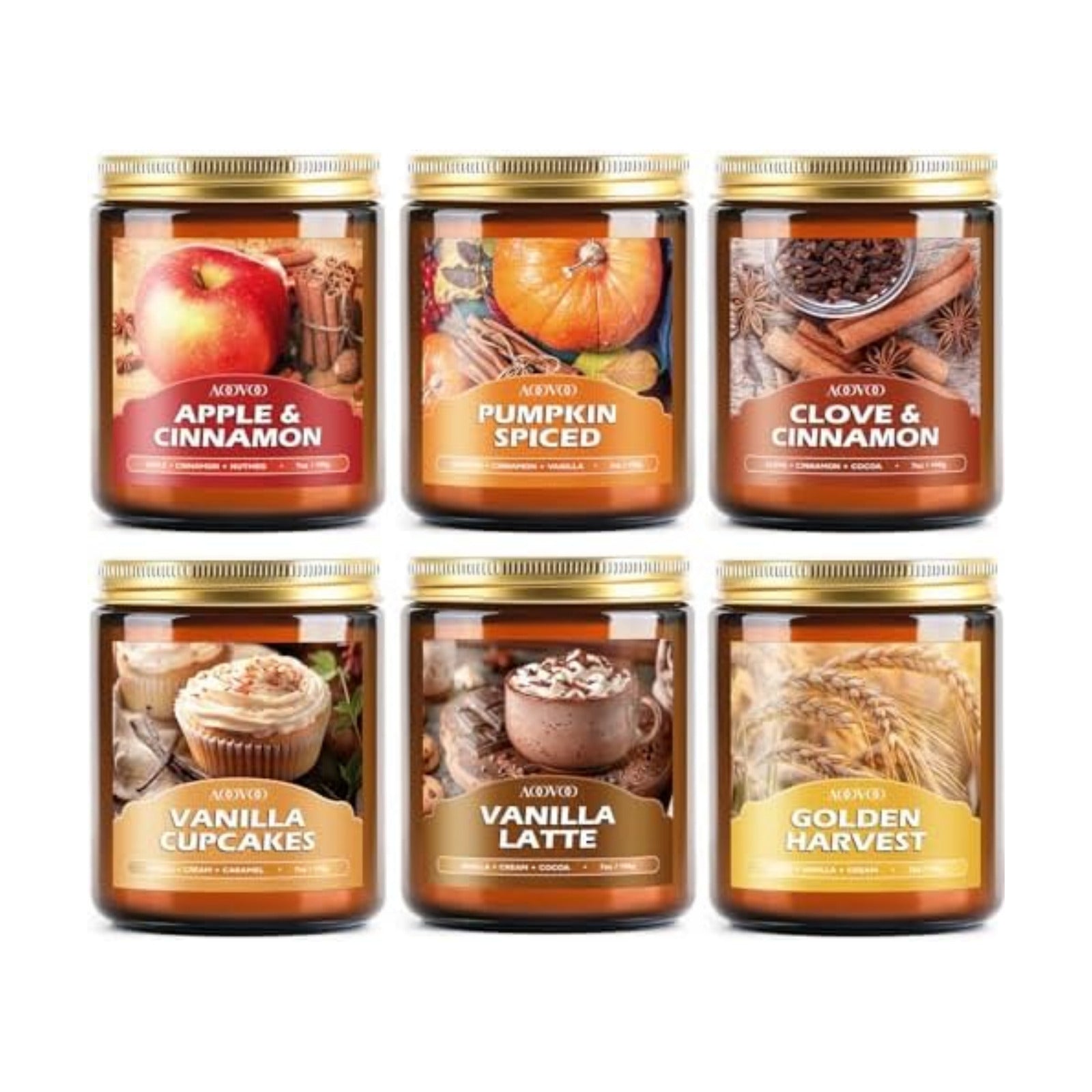 AOOVOO Fall Candles Set - 6 Pack Candles for Home Scented, 42 oz Natural Soy Wax 300 Hour Long Lasting, Fall Fragrance
