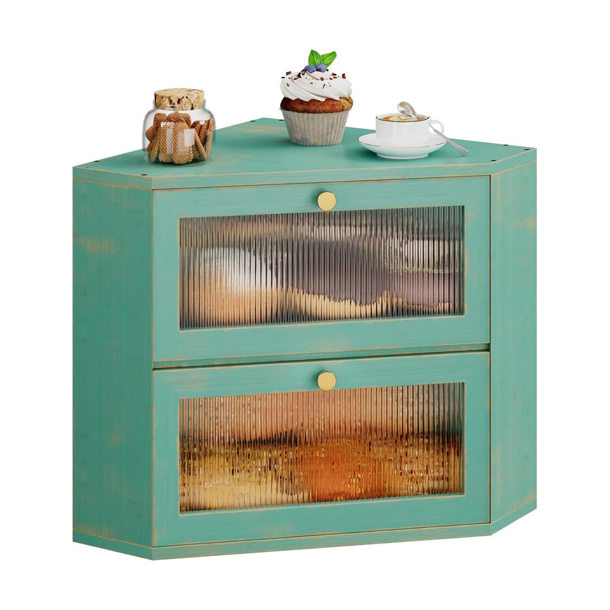 Trironsun Corner Bamboo Bread Box for Kitchen Counter Double Layer Bread Storage Container Large Capacity Bread Storage