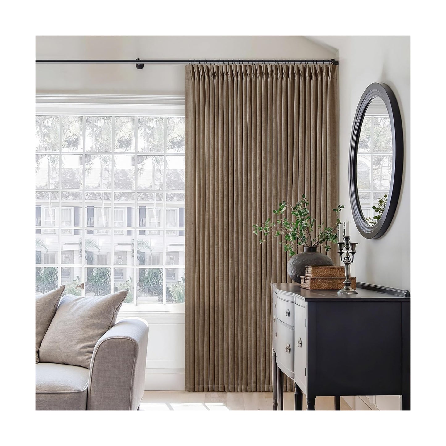 Semi Sheer 126 Inch Memory Shaped Pinch Pleat Linen Curtains Dutch Cocoa