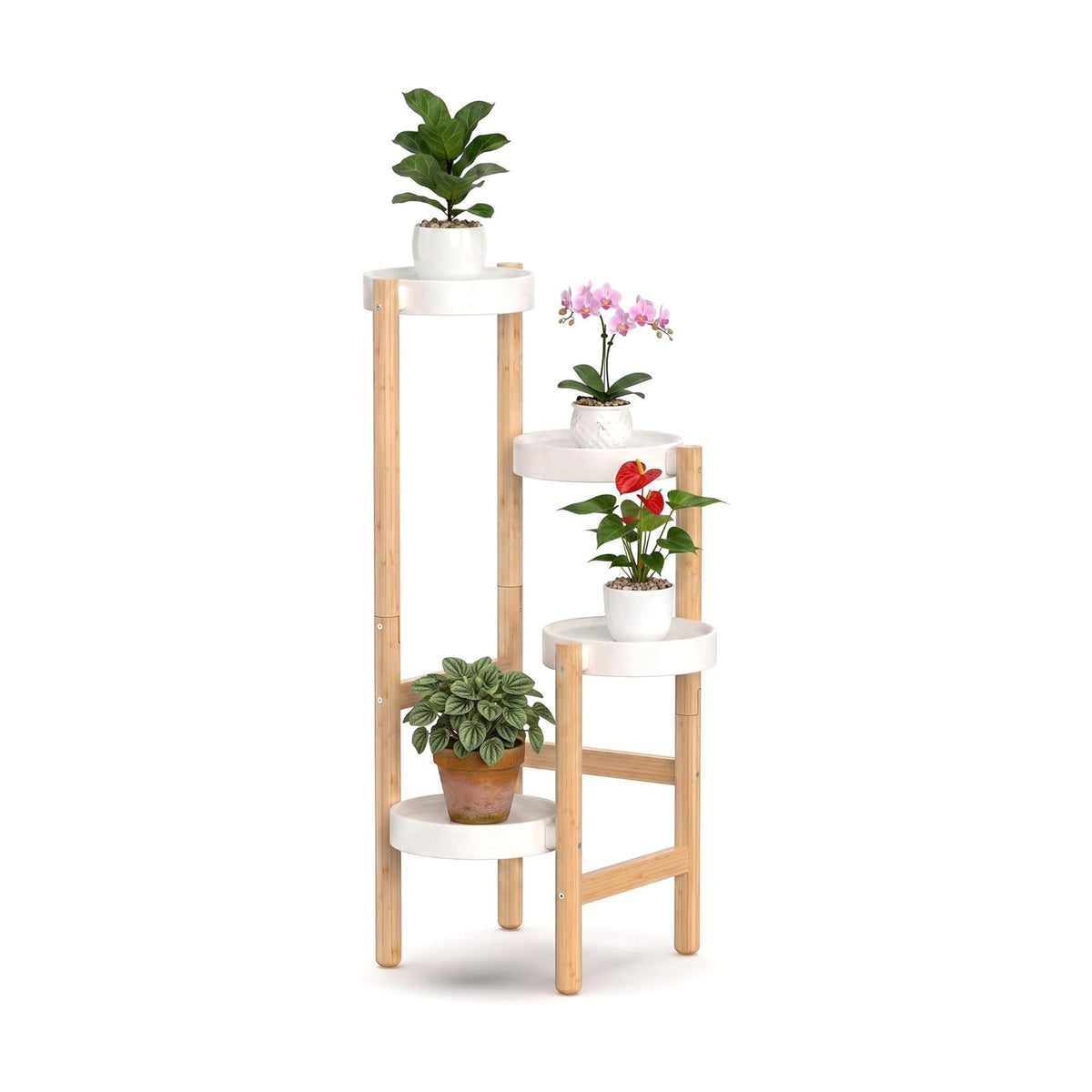 APRTAT 4-Tier Tall Bamboo Plant Stand for Indoor Plants | Natural Bamboo Waterproof Coating Enhanced Stability Easy