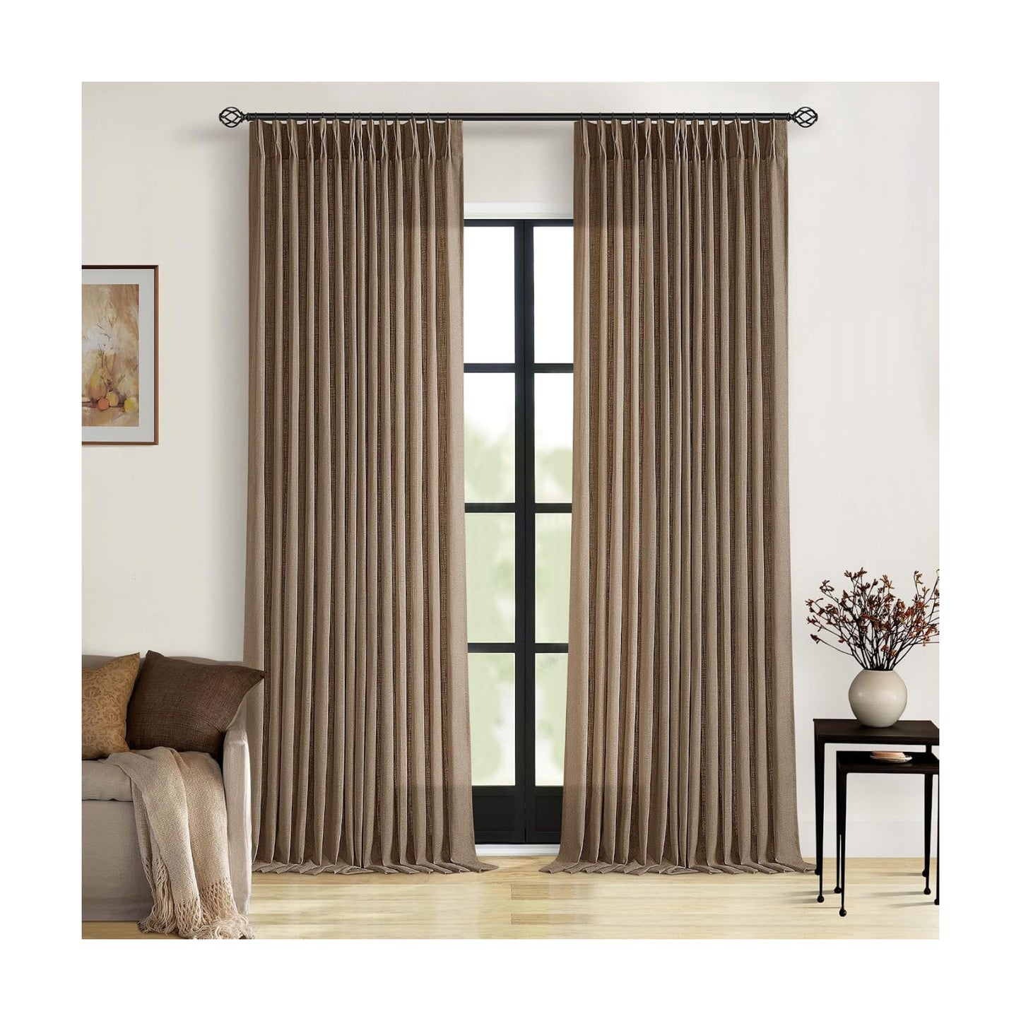 86 Inch Pinch Pleat Linen Memory Training Curtains Dutch Cocoa 2 Panels