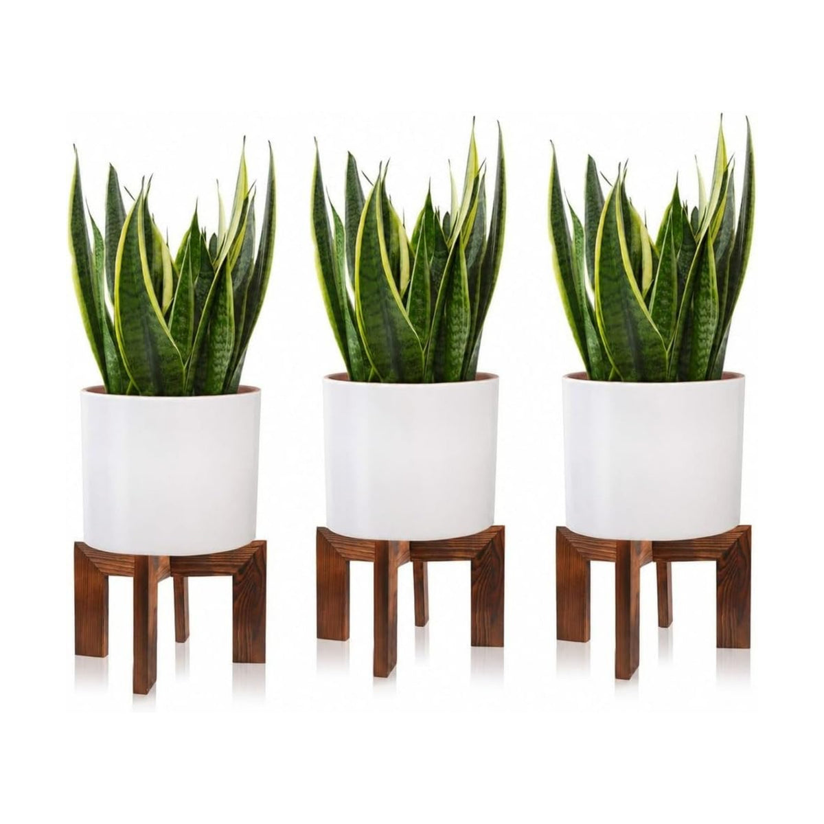 Gendral Forwepup 3 Pack wood Plant stand, Mid Century Modern Planter Stand Rattan Flower Pot Stand, Low Short Plant