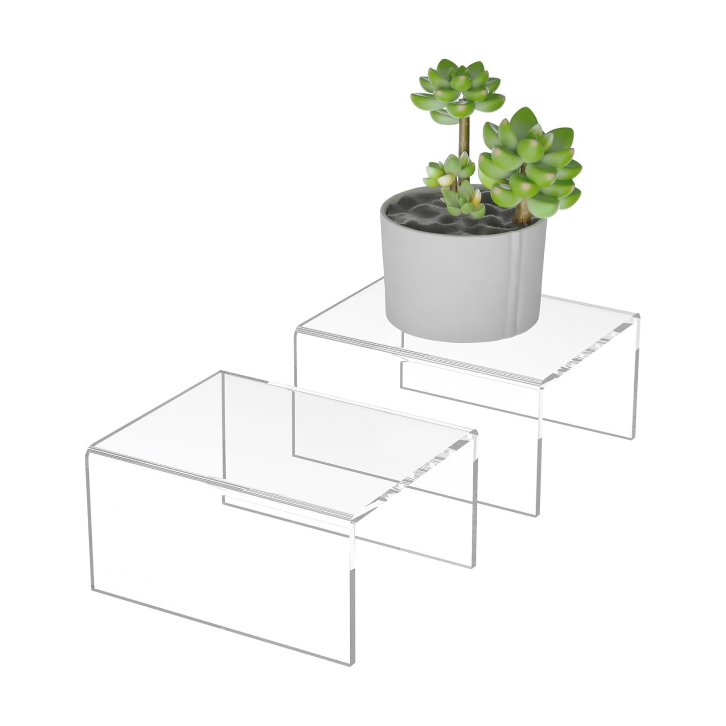 Desktop Rectangular Acrylic Tray Pedestal Stand / Clear / 6 x 4.7 x 3 / Set of 2