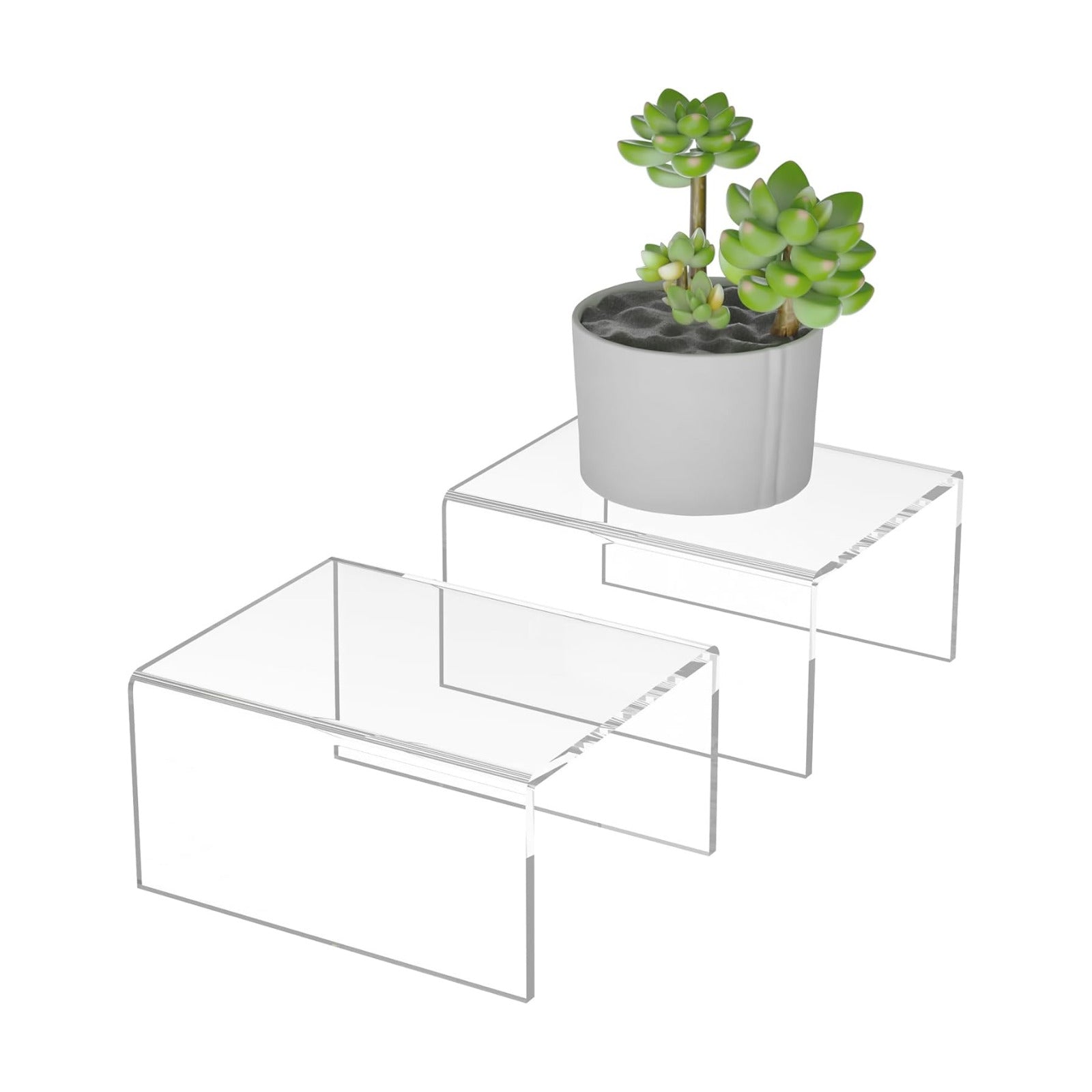 Desktop Rectangular Acrylic Tray Pedestal Stand / Clear / 6 x 4.7 x 3 / Set of 2