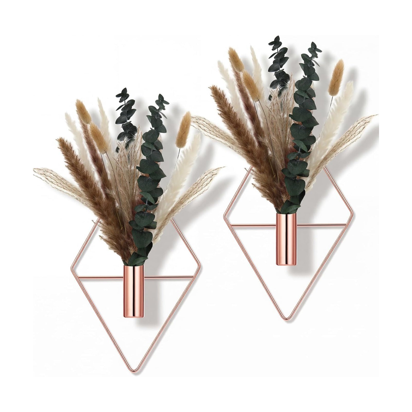 Jexine 2 Pcs Hanging Artificial Planters Wall Decor, Rose Gold, Pampas