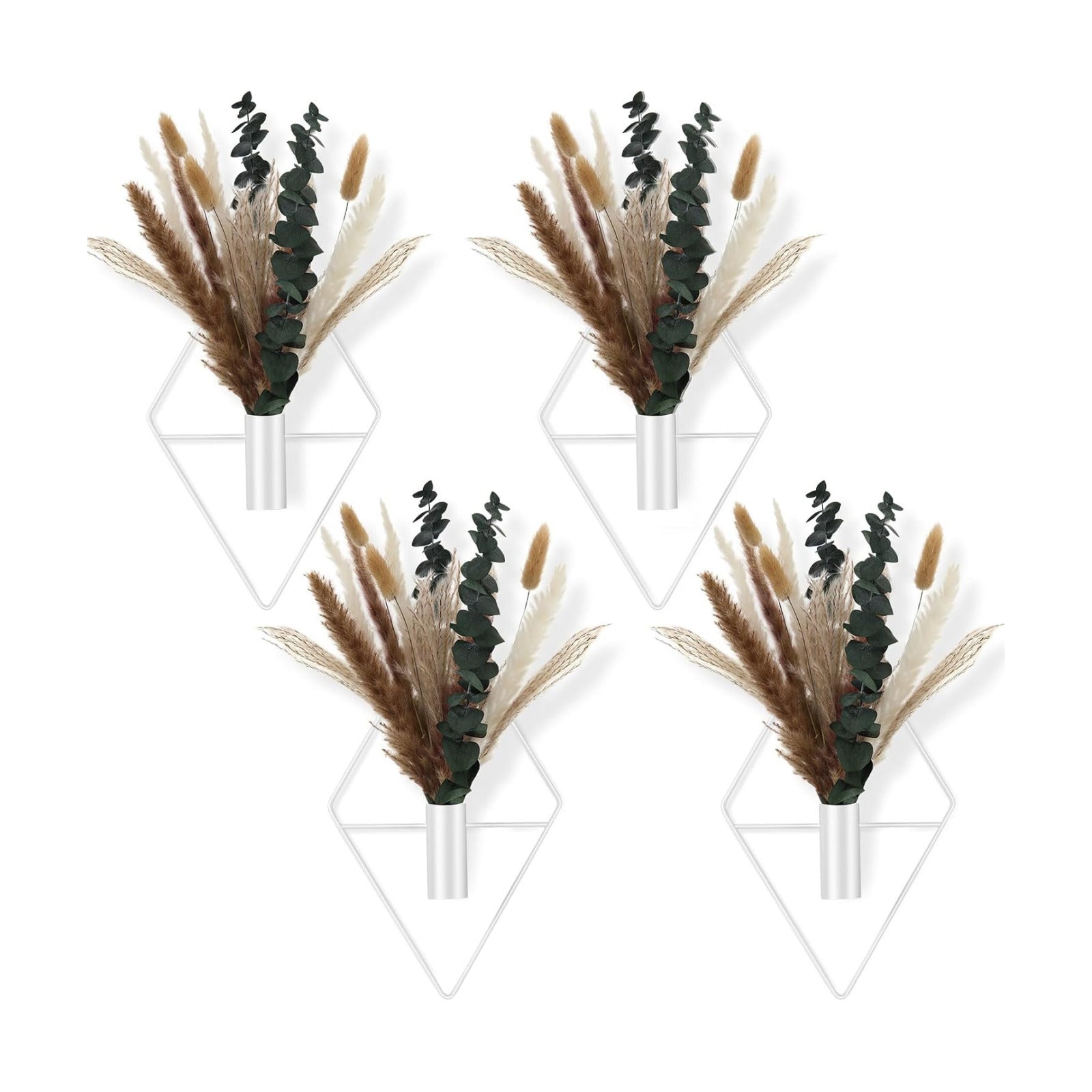 Jexine 2 Pcs Hanging Artificial Planters Wall Decor, White, Pampas