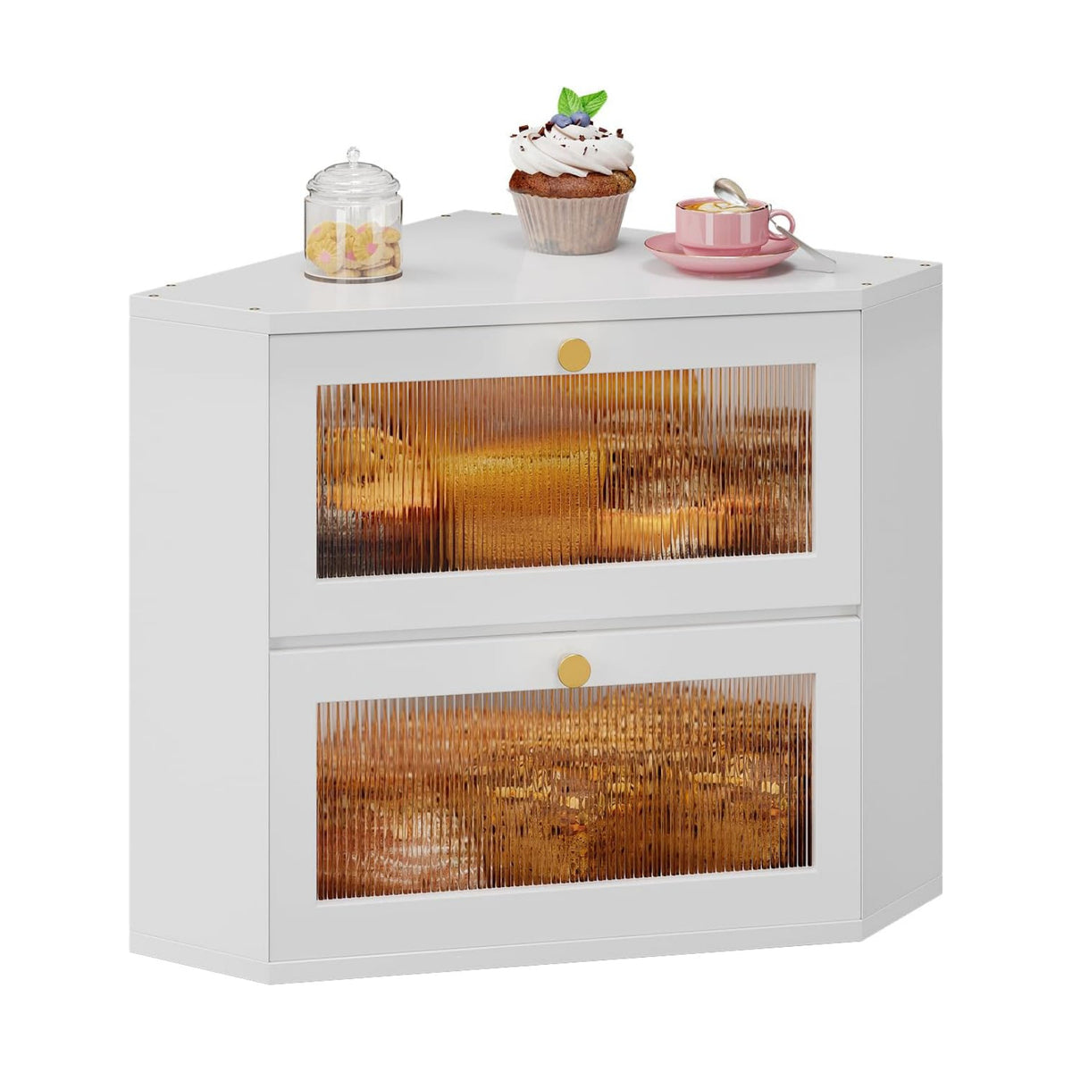Trironsun Corner Bamboo Bread Box for Kitchen Counter Double Layer Bread Storage Container Large Capacity Bread Storage