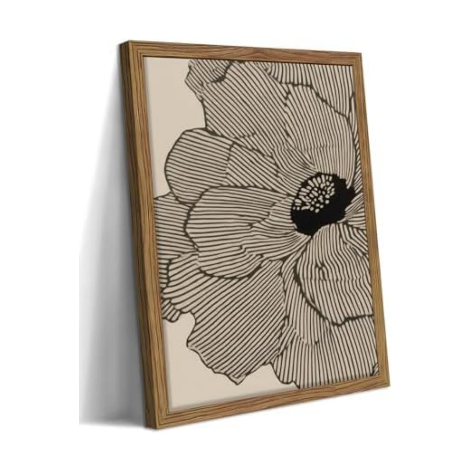 Framed Abstract Floral Wall Art, Neutral Lines Flower Canvas Wall Decor Painting, Modern Minimalist Botanical Poster