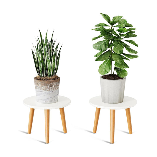 Plant Stand Indoor, Mid Century Modern Small Round Plant Table for Flower Pots, 8.9" Tall Plant Holder Wood Stool for