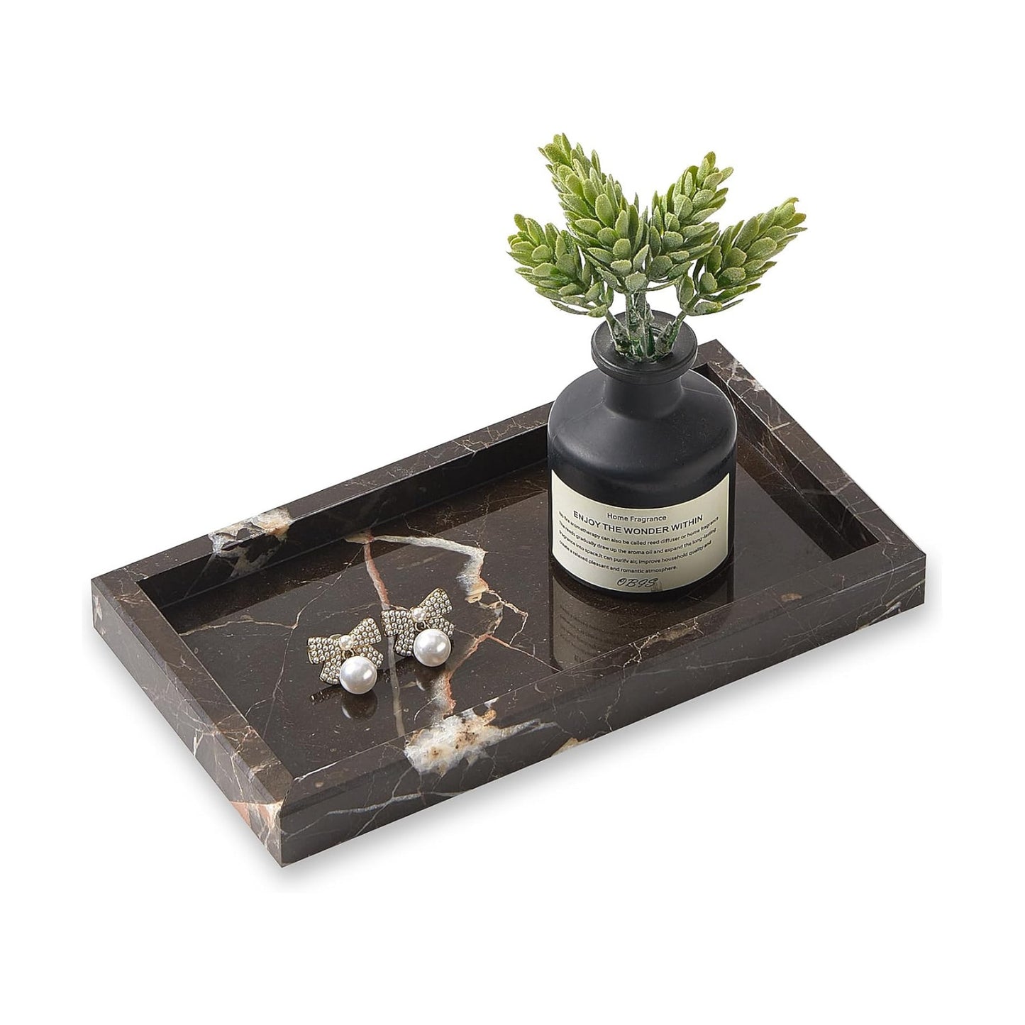 Stone Organizer / Natural Small Marble Vanity Tray / Brown / 7.9 x 4.3 x 0.8