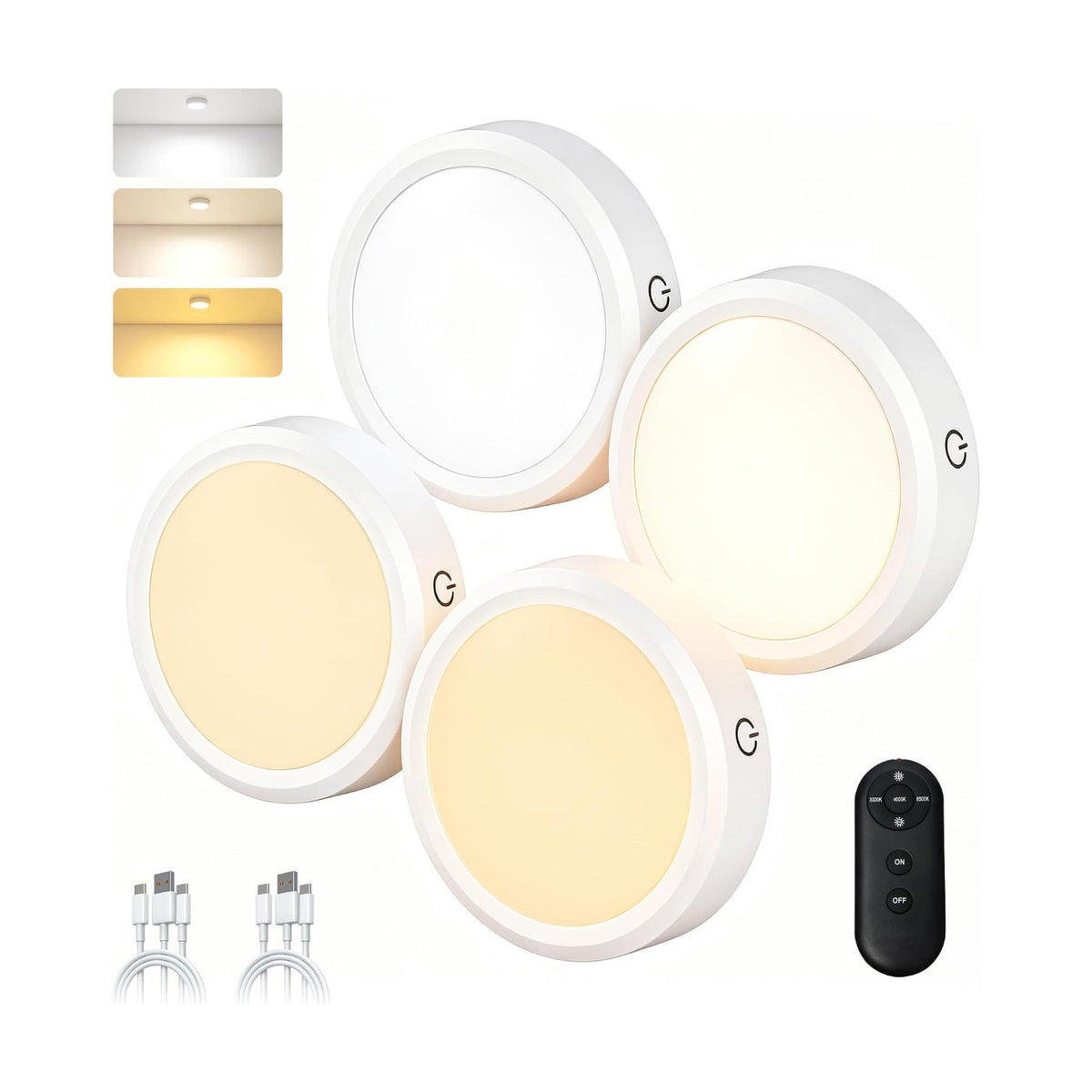 Puck Lights with Remote Control Rechargeable, Full-Screen Wireless LED Under Cabinet Lighting with Light Guide Plate,3