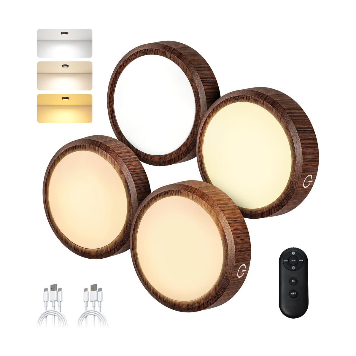 Puck Lights with Remote Control Rechargeable, Full-Screen Wireless LED Under Cabinet Lighting with Light Guide Plate,3
