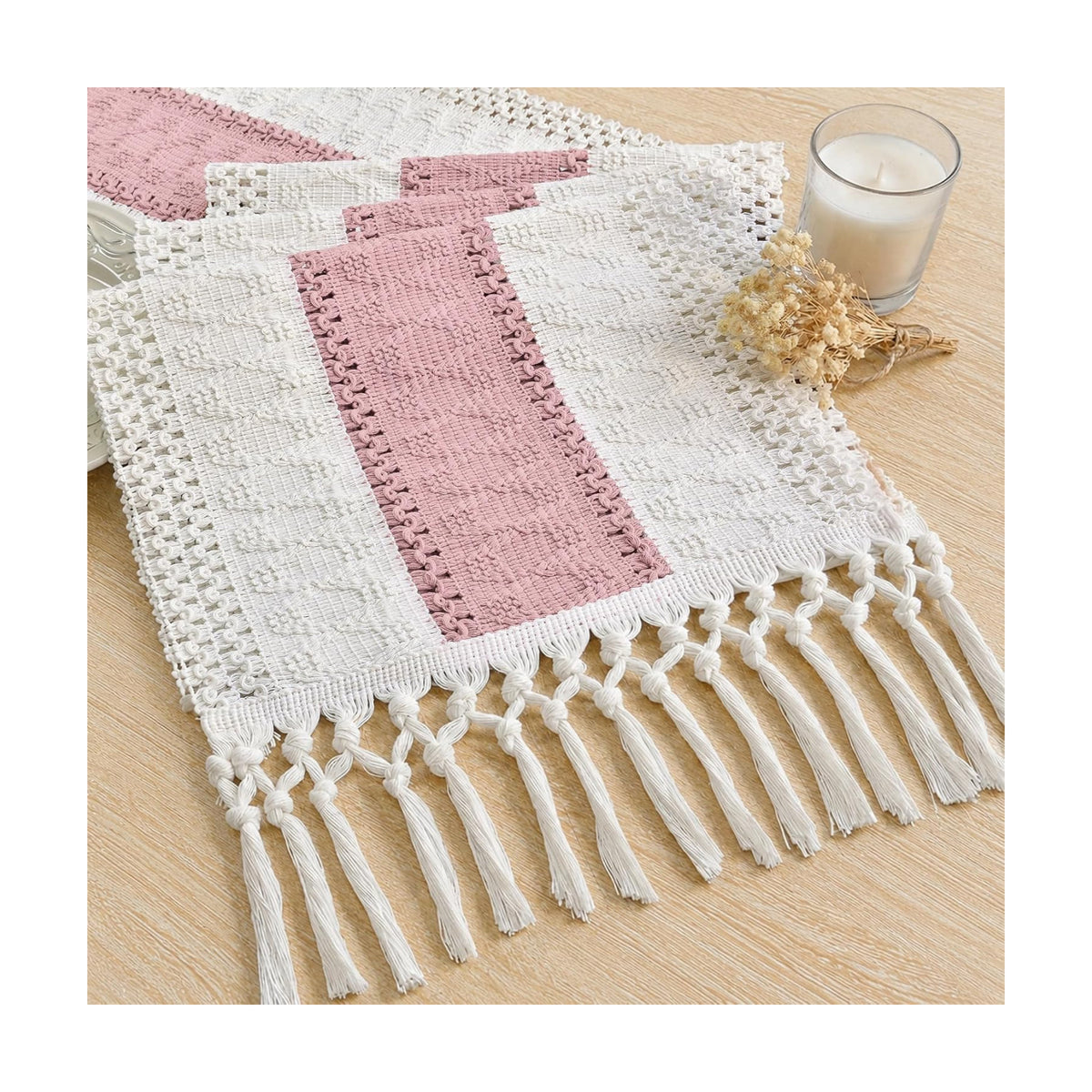 FEXIA Boho Table Runner for Home Decor 12x72 Pink Fall Farmhouse Decor
