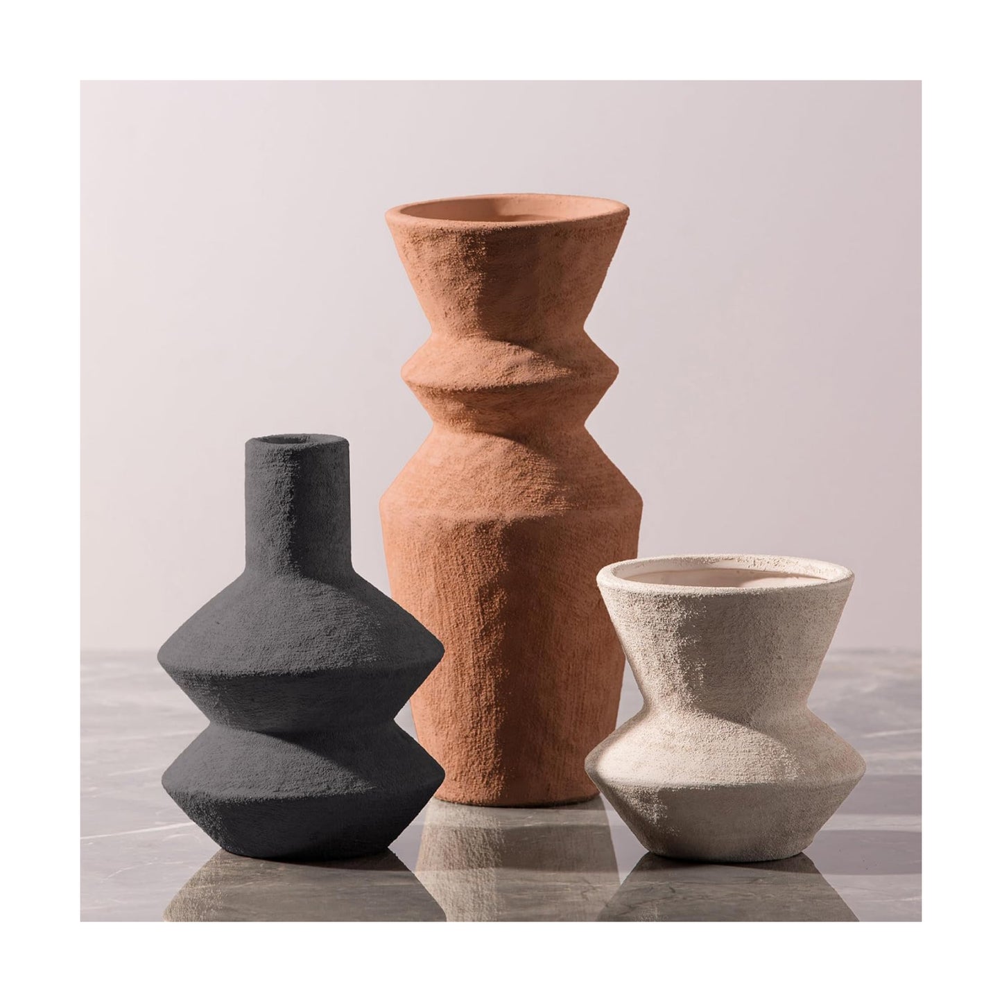 Ceramic Vase Home Table Decor - Flower Vase Set of 3 Living Room Kitchen Decorations Farmhouse Modern Rustic Vases
