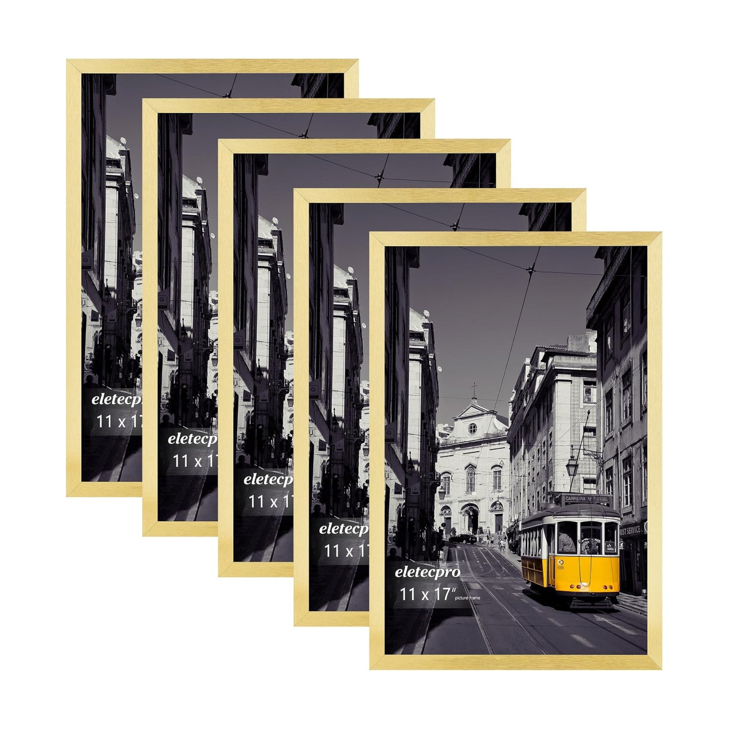 eletecpro 11x17 Picture Frames, Acrylic Cover, Gold, Set of 5 | Display Photo 11x17 Photo, Horizontal or Vertical, Wall