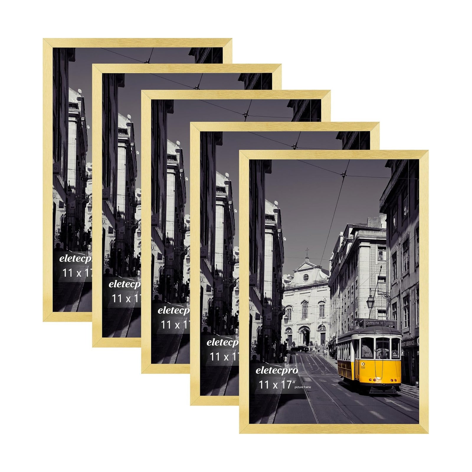 eletecpro 11x17 Picture Frames, Acrylic Cover, Gold, Set of 5 | Display Photo 11x17 Photo, Horizontal or Vertical, Wall