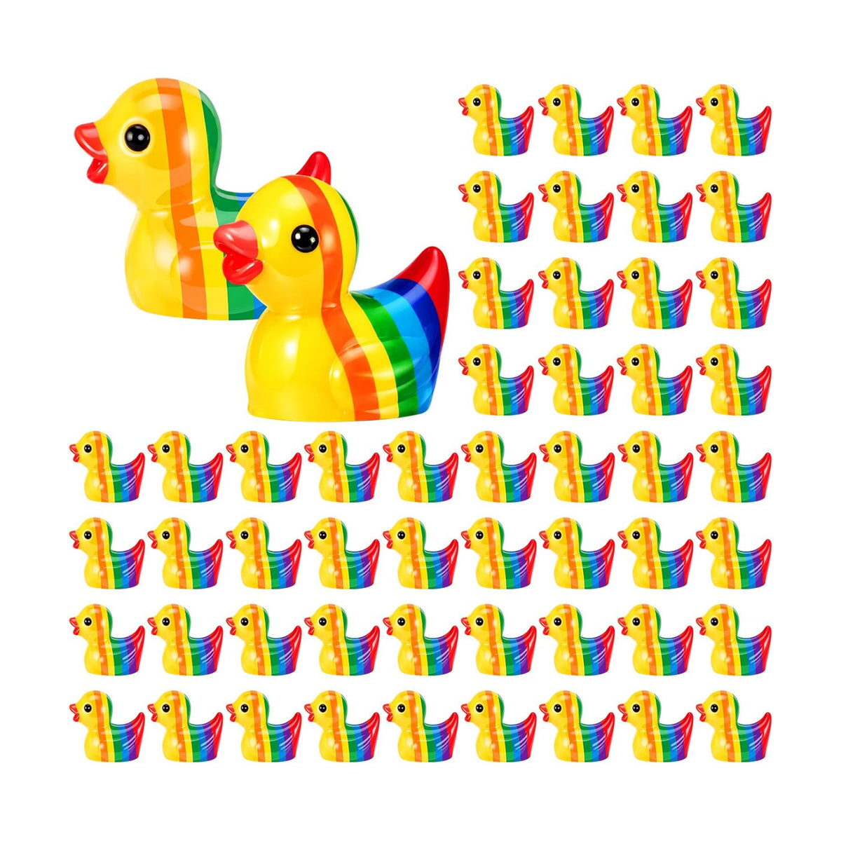 150 Pcs Rainbow Mini Resin Ducks Tiny LGBT Duck Figurines Bulk Small Gay Pride Duckies Resin Animals Figures Garden Landscape Decor for Home Office Car Decor Festive Gift DIY Craft