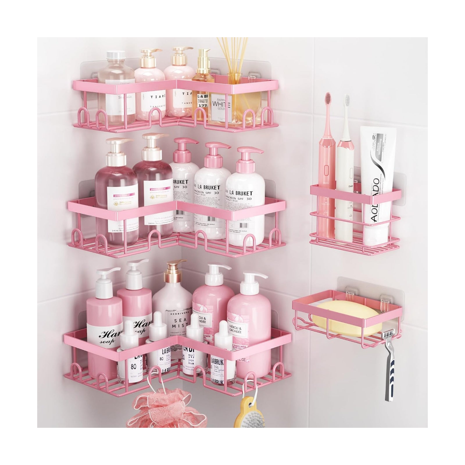 Soap Rack Toothbrush Holder / Pink / Set of 5