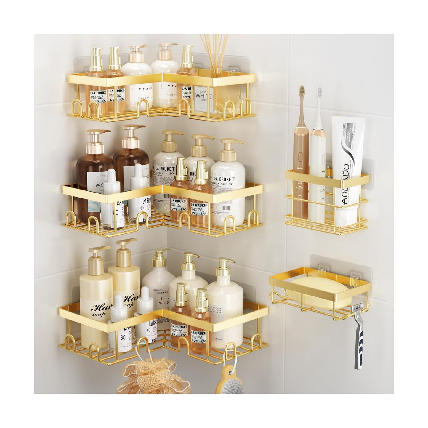 Soap Rack Toothbrush Holder / Gold / Set of 5
